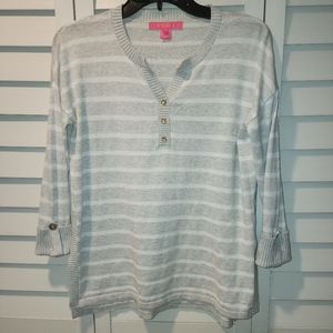 Lilly Pulitzer Faraway Sweater XXS Heathered Seaside Gray Striped 3/4 Sleeve